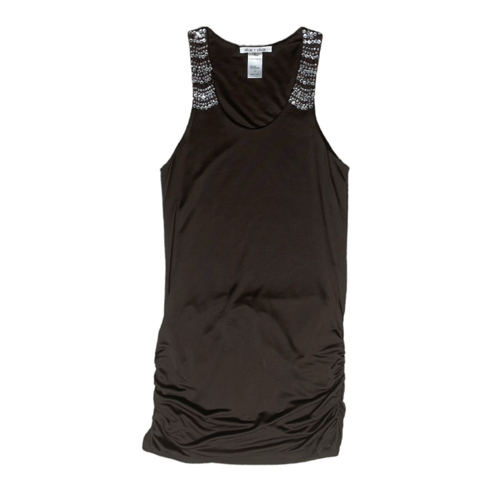 ALICE + OLIVIA SILK VISCOSE SLEEVELESS RHINESTONE ACCENT TANK TOP TUNIC - Picture 7 of 10